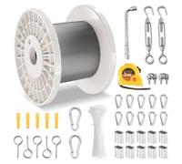 VEVOR Kit de Cables de 3,18 mm Cable de Acero Inoxidable 304 de 30,5 m con 59 Accesorios, Resistencia a la Rotura de 2,9 KN, 7 x 7 Hebras, Cable de Grado de Construcción para Aeronaves para Pasamanos