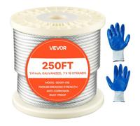 VEVOR Cable de Acero al Carbono Galvanizado 6,35 mm, Rollo de Cuerda de Alambre 76,2 m, Resistencia a la Rotura de 31,1 KN Construcción de 7x19 para Barandillas de Terraza, Enrejados de Jardín