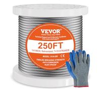 VEVOR Cable de Acero al Carbono Galvanizado en Zinc de 6,35mm Cable de 76,2m con Guantes, Resistencia a la Rotura de 31,1 KN, 7x19 Hebras, Cables de Grado de Construcción para Aeronaves para Pasamano