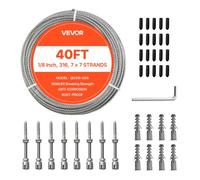 VEVOR Cable de Acero Inoxidable 316 Diámetro de 3,2 mm, Rollo de Cuerda de Alambre 12,2 m, Resistencia a la Rotura de 7,1 KN, Construcción de 7 x 7, para Barandillas de Terraza, Enrejados de Jardín