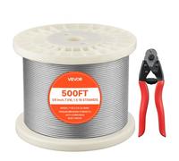 VEVOR Cable de Acero Inoxidable 316 Diámetro de 3,2 mm, Rollo de Cuerda de Alambre 152,4 m, Resistencia a la Rotura de 798,3 kg, Construcción de 1 x 19, para Barandillas y Enrejados de Jardín