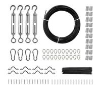 VEVOR Cable de Acero Inoxidable Recubierto de Vinilo 50 m Diámetro de 1,59 mm Cable de Suspensión 7x7 Hilos con Numerosos Accesorios para Tendedero, Guirnaldas de Luces Colgantes, Enredaderas, Negro