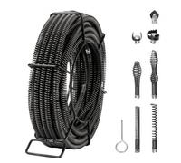 VEVOR Cable de Limpieza de Drenaje, Cable Limpiador de Drenaje Seccional Profesional con 7 Cortadores para Tuberías, Cable de Barrena de Drenaje de Alcantarillado de Núcleo Hueco 395 x 395 x 117 mm