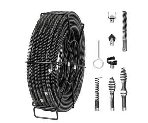 VEVOR Cable de Limpieza de Drenaje, Cable Limpiador de Drenaje Seccional Profesional con 7 Cortadores para Tuberías, Cable de Barrena de Drenaje de Alcantarillado de Núcleo Hueco 435 x 435 x 130 mm