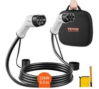 VEVOR Cable de Vehículo Eléctrico Tipo 2 a Tipo 2 Cable de Carga EV 32A 22kW Cable de 5m IP66 Impermeable con Bolsa de Transporte para IEC62196 Híbrido de Carga de Coches Eléctricos CE TUV Tres Fases