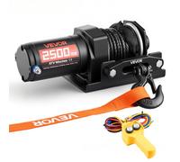 VEVOR Cabrestante Eléctrico 12V 1134 kg para ATV con Cuerda Sintética de 4,8 mm x 12 m, Motor 0,9 kW, Control Remoto con Cable, Soporte de Montaje, Guía de Cable y Gancho para Todoterreno Exteriores