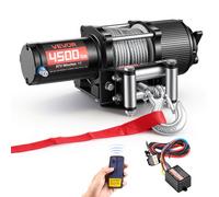 VEVOR Cabrestante Eléctrico 12V 2041 kg para ATV UTV con Cuerda de Acero 6 mm x 12 m, Motor 1,6 kW, IP54, Control Remoto con Cable e Inalámbrico con Guía de Rodillos, Placa de Montaje para Todoterreno