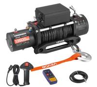 VEVOR Cabrestante Eléctrico, 6100 kg, 12 V CC, con Cable Sintético de 26 m, Control Remoto Inalámbrico y con Cable, IP55, para Remolcar SUV, Jeeps, Remolques y Barcos, 534 x 160 x 215 mm, Negro