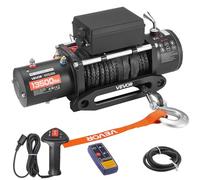 VEVOR Cabrestante Eléctrico, 6100 kg, 12 V CC, con Cable Sintético de 26 m, Control Remoto Inalámbrico y con Cable, IP55, para Remolcar SUV, Remolques y Barcos, 534 x 160 x 215 mm, Negro