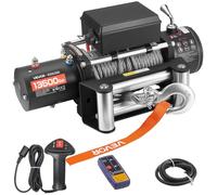 VEVOR Cabrestante Eléctrico, Fuerza de Tracción Nominal 6100 kg, 12 V CC, Cable de 24 m, Control Remoto Inalámbrico, IP55, para Remolcar SUV, Jeep, Remolques, Barcos y SUV, 534 x 160 x 215 mm