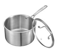 VEVOR Cacerola 3,7 L, de Acero Inoxidable con Tapa de Vidrio, Antiadherente Multiusos, sin Recubrimiento, con Mango Ergonómico, para Horno, Lavavajillas y Cocina de Inducción, 385 x 215 x 170 mm