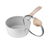 VEVOR Cacerola de 1,42 L con Tapa de Vidrio Templado, con Asa Extraíble, de Aleación de Aluminio, para Leche y Verduras, Recubrimiento Antiadherente, Color Blanco Crema, 330 x 170 x 130 mm, 1 ud