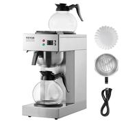 VEVOR Cafetera de Goteo Comercial de 12 Tazas Cafetera con 2 Jarras de Vidrio 1,8 L y 2 Placas Calentadoras Cafetera de Acero Inoxidable para Restaurante, Oficina, Cafetería, 205 x 405 x 455 mm