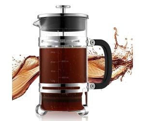 VEVOR Cafetera de Prensa Francesa de Vidrio de Borosilicato de 1 Litro con Filtro de Acero Inoxidable, para Infusión Fría, Ideal para Acampar, Viajes, Hogar y Cocina, Plata, 170 x 105 x 215 mm