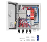 VEVOR Caja Combinadora Fotovoltaica, 4 Cuerdas, Caja Combinadora Solar con Fusible de Corriente Nominal de 15 A Conector Solar, Caja de Acero para Sistema de Panel Solar de Red de Encendido, Apagado
