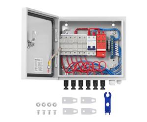 VEVOR Caja Combinadora Fotovoltaica, 6 Cuerdas, Caja Combinadora Solar con Fusible de Corriente Nominal de 10 A Conector Solar, Caja de Acero para Sistema de Panel Solar de Red de Encendido, Apagado