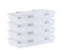 VEVOR Contenedor de Almacenaje para Debajo de Cama 4 Piezas 80,5 x 39,6 x 17,5 cm Caja de Plástico Bajo Cama con Tapa y Cierre Organizador de Ropa, Zapatos, Mantas para Dormitorios, Salas de Estar