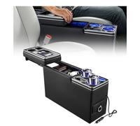 VEVOR Caja de Almacenamiento entre Asientos con Luces Ambientales 7 Colores | Para Camionetas, Minivans y SUV, con Carga USB, Tipo-C y Encendedor de Cigarrillos, con Portavasos y Portateléfonos, Negro