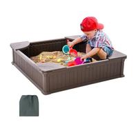 VEVOR Caja de arena con cubierta, caja de arena cuadrada de 48,6 x 48,6 x 12,4 pulgadas, caja de arena de HDPE con 4 asientos en las esquinas y revestimiento inferior, caja de arena para niños para pa