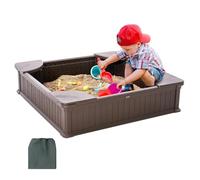 VEVOR Caja de Arena con Tapa Areno de HDPE Cuadrado de 1235 x 1235 x 315 mm con 4 Asientos en Las Esquinas y Revestimiento Inferior para Niños de 3 a 12 Años para Patio al Aire Libre, Parque, Marrón