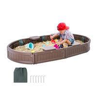 VEVOR Caja de Arena con Tapa Areno de HDPE Ovalado de 183x105,5x23cm con 4 Asientos en Las Esquinas y Revestimiento Inferior para Niños de 3 a 12 Años para Patio al Aire Libre, Playa, Parque, Marrón
