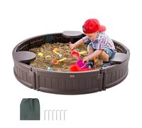VEVOR Caja de Arena con Tapa Areno de HDPE Redondo de 120 x 23 cm con 3 Asientos en Las Esquinas y Revestimiento Inferior para Niños de 3 a 12 Años para Patio al Aire Libre, Playa, Parque, Marrón