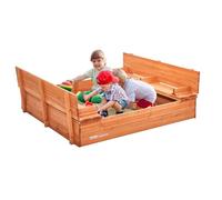 VEVOR Caja de Arena de Madera de 133 x 120 x 43 cm Arenero con Bancos Plegables y Revestimiento Inferior Caja de Arena de Madera para Niños de 3 a 12 Años para Exteriores, Patio, Playa, Parque