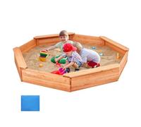 VEVOR Caja de Arena Octogonal de Madera con Tapa, 192 x 192 x 23 cm, Arenero con 4 Asientos y Revestimiento Inferior Caja de Arena para Niños de 3 a 12 Años para Exteriores, Patio, Playa, Parque