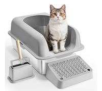 VEVOR Caja de Arena para Gatos 60 x 40 x 30 cm Arenero Extragrande de Acero Inoxidable con Pala, Tablero Ancho con Filtro y Lados Altos, Arenero Semiabierto sin Olores para Gatos Grandes, Gris Claro