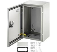 VEVOR Caja NEMA de Acero al Carbono 30 x 20 x 15 cm Caja de Gabinete Eléctrico NEMA 4X IP66 a Prueba de Agua y Polvo Caja de Conexiones Eléctricas para Interiores y Exteriores con Placa de Montaje