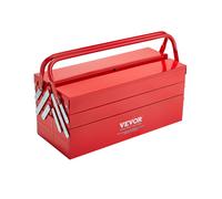 VEVOR Caja de Herramientas Portátil Plegable de Metal 457,2 x 200 x 215 mm de 3 Niveles y 5 Bandejas con Asa y Orificio para Cerradura, Caja de Herramientas para Almacén, Taller de Reparación, Rojo