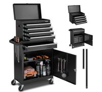 VEVOR Caja de Herramientas con Ruedas, 2 en 1 Organizador de 5 Cajones con Superior Desmontable, Barra de Seguridad, Revestimiento Protector y Soporte para Herramientas, para Garaje, Almacén y Taller