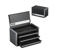 VEVOR Caja de Herramientas Portátil de Metal 218,4 x 118 x 120 mm, Cofre de Herramientas Pequeño con 3 Cajones, Revestimiento de EVA y Almohadillas de PP para Pies, Caja de Acero Resistente, Negro