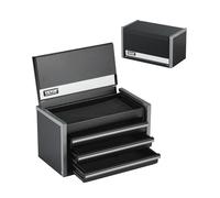 VEVOR Caja de Herramientas Portátil de Metal 218,4 x 118 x 120 mm, Cofre de Herramientas Pequeño con 3 Cajones, Revestimiento de EVA y Almohadillas de PP para Pies, Caja de Acero Resistente, Negro