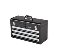 VEVOR Caja de Herramientas Portátil de Metal 520 x 218 x 304 mm, Cofre de Herramientas Pequeño con 3 Cajones y Revestimiento de EVA, Cajones Deslizantes con Cojinetes de Bolas con Cerradura, Negro