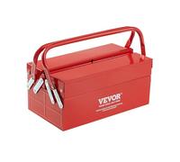 VEVOR Caja de Herramientas Portátil Plegable de Metal 355,6 x 200 x 165 mm de 2 Niveles y 3 Bandejas con Asa y Orificio para Cerradura, Caja de Herramientas para Almacén, Taller de Reparación, Rojo