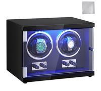 VEVOR Caja enrolladora automática para relojes con capacidad para 2 relojes automáticos con 2 motores silenciosos japoneses Mabuchi 5 modos de cuerda en panel de alta densidad y LED acrílico azul