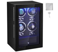 VEVOR Caja Enrolladora Automática para Relojes con Capacidad para 4 Relojes Automáticos con 4 Motores Silenciosos Japoneses Mabuchi 5 Modos de Cuerda en Panel de Alta Densidad y LED Acrílico Azul