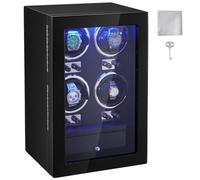 VEVOR Caja enrolladora automática para relojes con capacidad para 4 relojes automáticos con 4 motores silenciosos japoneses Mabuchi 5 modos de cuerda en panel de alta densidad y LED acrílico azul