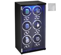 VEVOR Caja enrolladora automática para relojes con capacidad para 6 relojes automáticos con 6 motores silenciosos japoneses Mabuchi 5 modos de cuerda en panel de alta densidad y LED acrílico azul