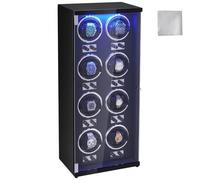 VEVOR Caja enrolladora automática para relojes con capacidad para 8 relojes automáticos con 8 motores silenciosos japoneses Mabuchi 5 modos de cuerda en panel de alta densidad y LED acrílico azul