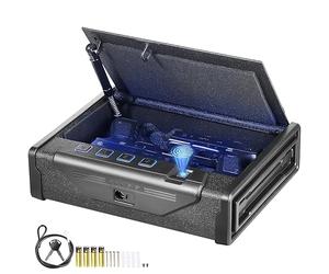 VEVOR Caja Fuerte Biométrica para Pistola de Acero para 2 Pistolas con 3 Formas de Acceso de Huella Dactilares, Contraseña y Llave Caja Fuerte para Armas para Joyería Documentos Pistolas, 26x18x5 cm