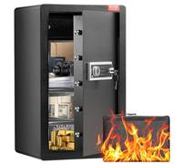 VEVOR Caja de seguridad de una puerta de 113 L con cerradura (llave y contraseña), con bolsa ignífuga, estante para llaves, luz LED, 2 estantes y 1 gabinete, para dinero, documentos, joyas y objetos d