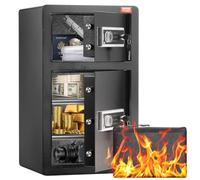 VEVOR Caja Fuerte de 127,43 L con Puertas Dobles, Cerradura con Llave y Contraseña, Bolsa Ignífuga, Estante para Llaves, Luz LED y 2 Divisores Ajustables y Extraíbles para Dinero, Documentos, Negro