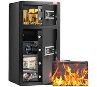 VEVOR Caja de seguridad de 5,5 pies cúbicos con puertas dobles, cerradura con llave y contraseña, caja de seguridad con bolsa ignífuga, estante para llaves, luz LED, 2 divisores extraíbles y ajustable