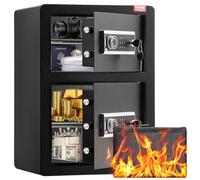 VEVOR Caja Fuerte de 99,1 L con Puertas Dobles, Cerradura con Llave y Contraseña, Bolsa Ignífuga, Estante para Llaves, Luz LED y 2 Divisores Ajustables y Extraíbles para Dinero, Documentos, Negro