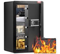 VEVOR Caja Fuerte de 99,1 L con Una Puerta, Cerradura con Llave, Contraseña, Bolsa Ignífuga, Estante para Llaves, Luz LED y 2 Divisores para Dinero, Documentos, Joyas y Objetos de Valor, Negro