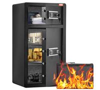 VEVOR Caja de seguridad de 204 L con puertas dobles, cerradura con llave y contraseña, caja de seguridad con bolsa ignífuga, estante para llaves, luz LED y 2 divisores ajustables y extraíbles en altur