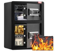 VEVOR Caja Fuerte de 99,1 L con Puertas Dobles, Cerradura con Llave y Contraseña, Bolsa Ignífuga, Estante para Llaves, Luz LED y 2 Divisores Ajustables y Extraíbles para Dinero, Documentos, Negro