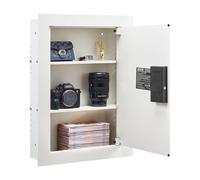 VEVOR Caja Fuerte Mural con Contraseña, Llave y Pomo Giratorio, Carcasa Integrada de Acero Laminado en Frío Q235, con Estantes Ajustables y Orificios de Montaje para Dinero y Pasaporte, Blanco